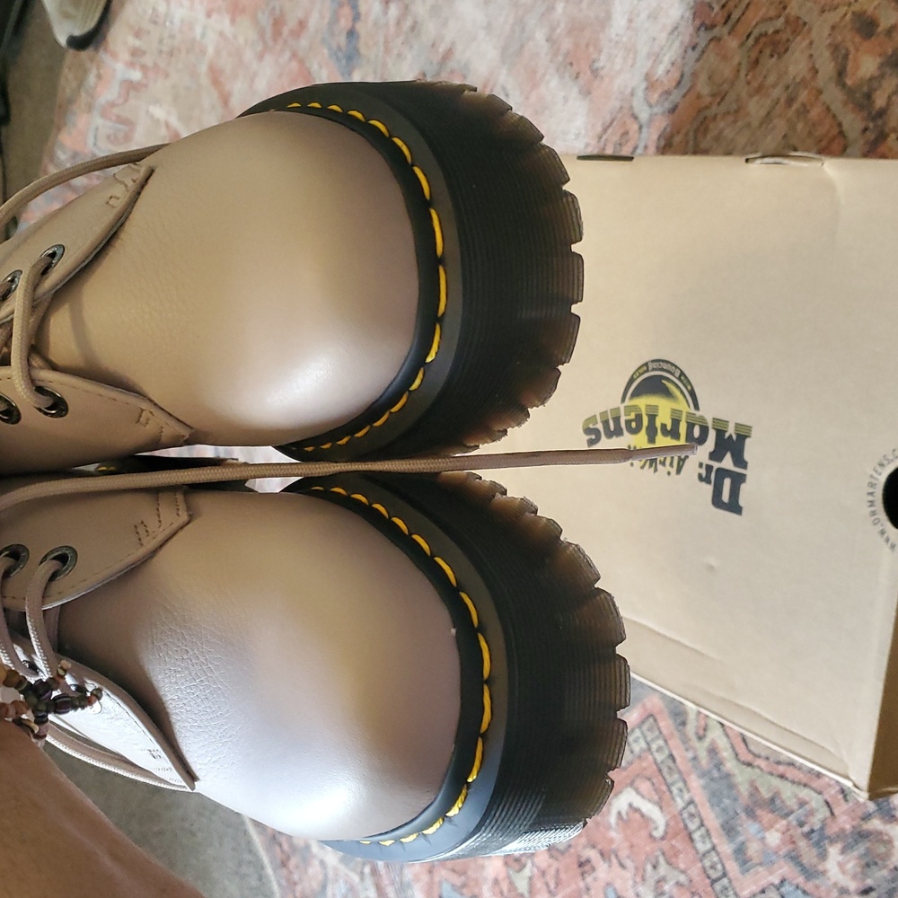 Dr. Martens Vintage Taupe Leather Platform Oxfords - Picture 3 of 10